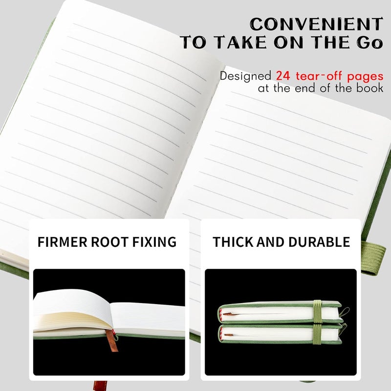 Animusphere 2Pack Pocket Notebook Small Notebook Journal Notebook 4 inches x 5.7 inches 200 Pages Leather Cover With Pen Holder Page Marker Ribbons (Green-withpen) - Image 3